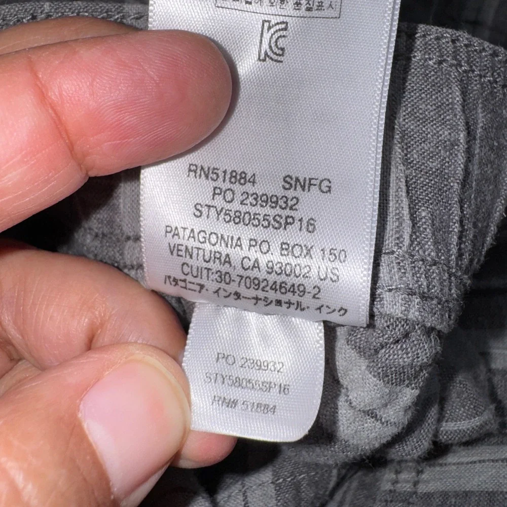 Patagonia Mens Hemp Organic Cotton Striped Shorts Grey L Drawstring 6.5 Inseam